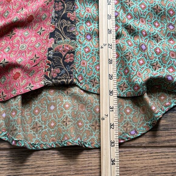 We Be Bop Rayon Button Down Blouse Boho Patchwork Print Long Sleeve Shirt - Picture 6 of 9